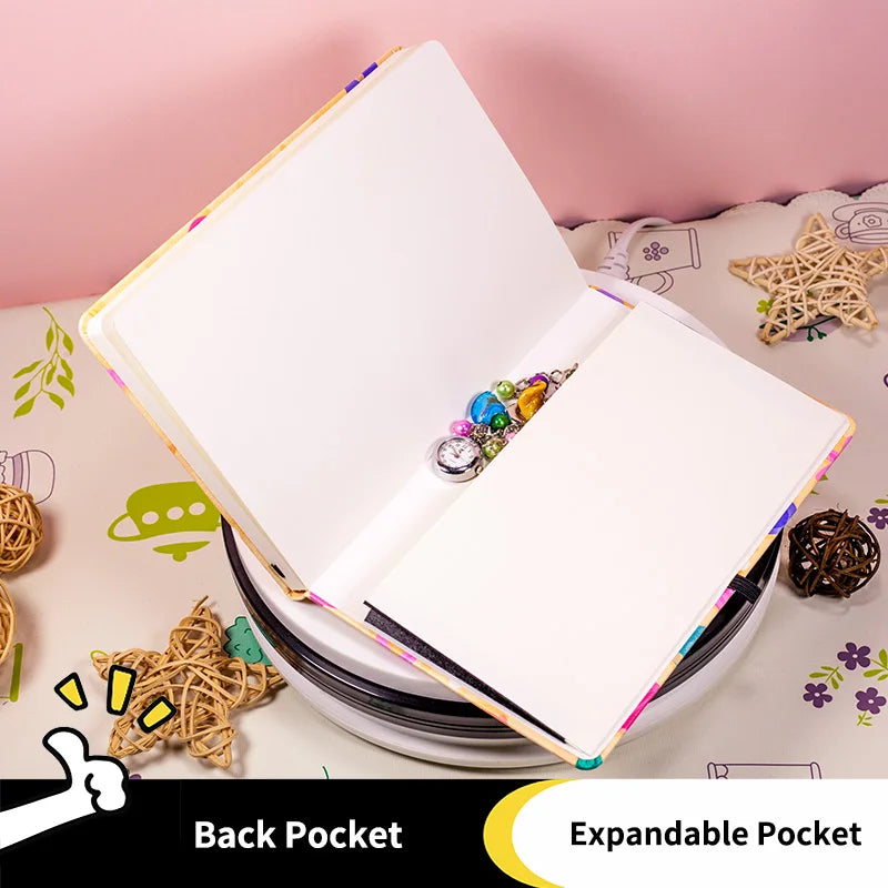 Seashells and Starfish Premium A5 Hardcover Journal Dot Grid Notebook with Elastic Band, Pen Loop, Inner Pocket, and Ribbon Marker