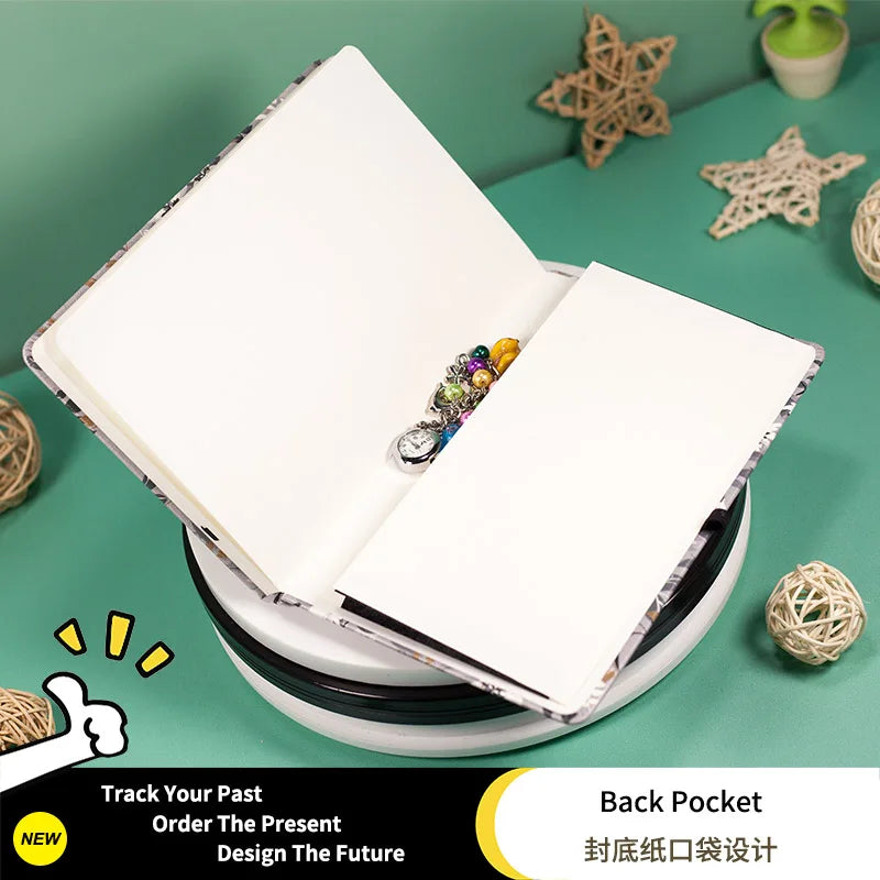 Grey Floral Premium A5 Hardcover Journal Dot Grid Notebook with Elastic Band, Pen Loop, Inner Pocket, and Ribbon Marker