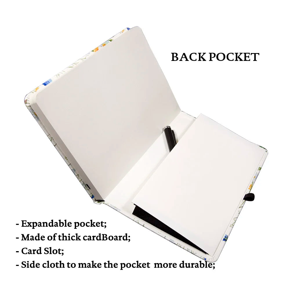 Floral Premium A5 Hardcover Journal Dot Grid Notebook with Elastic Band, Pen Loop, Inner Pocket, and Ribbon Marker