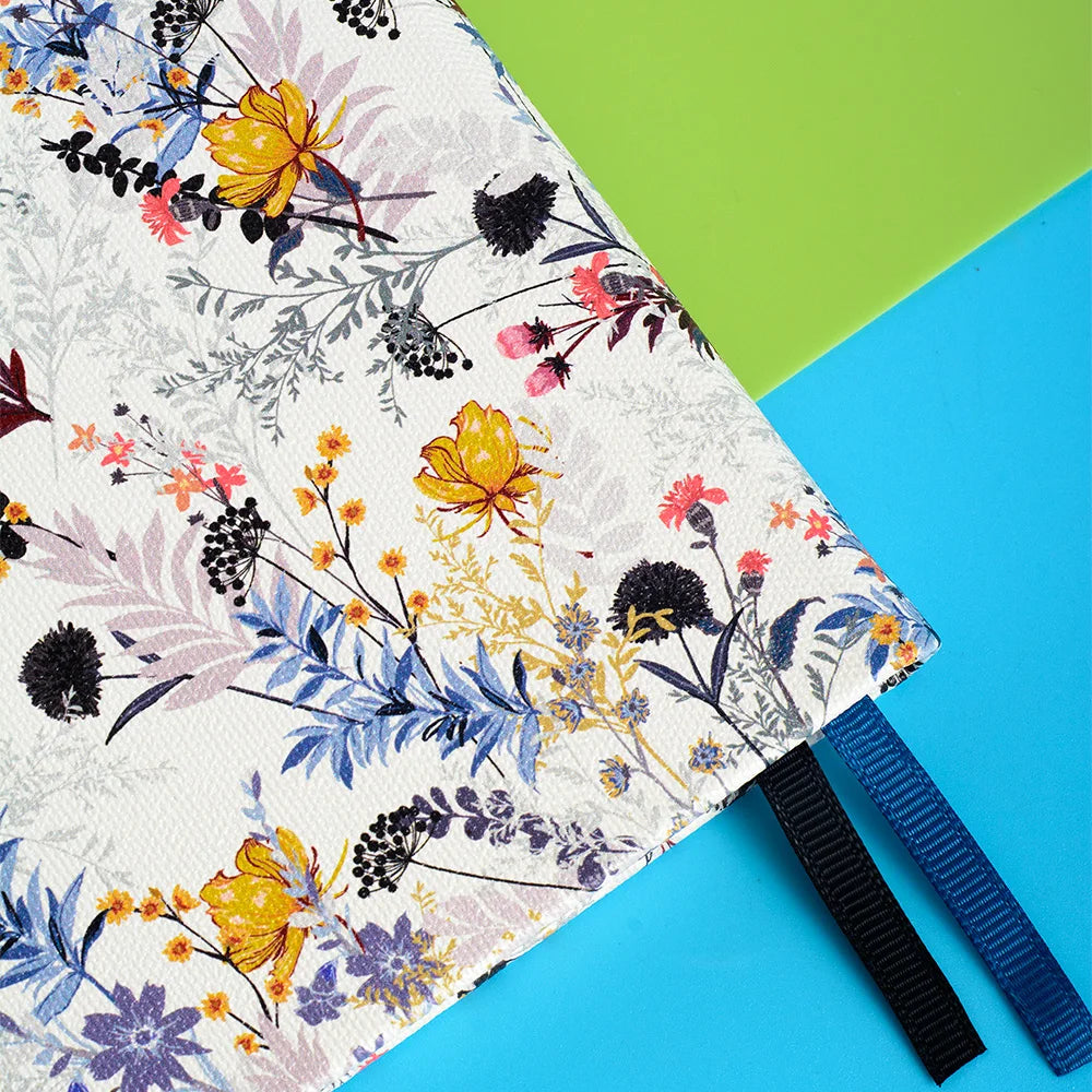 Wild Floral Premium A5 Hardcover Journal Blank Notebook with Elastic Band, Pen Loop, Inner Pocket, and Ribbon Marker