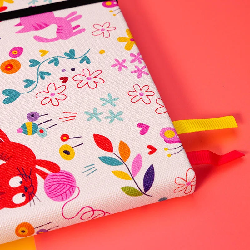 Lovely Cats Premium A5 Hardcover Journal Dot Grid Notebook with Elastic Band, Pen Loop, Inner Pocket, and Ribbon Marker