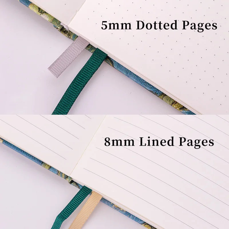 Van Gogh Blossoming Almond Tree Premium A5 Hardcover Journal Dot Grid, Lined Notebook with Elastic Band, Pen Loop, Inner Pocket, and Ribbon Marker