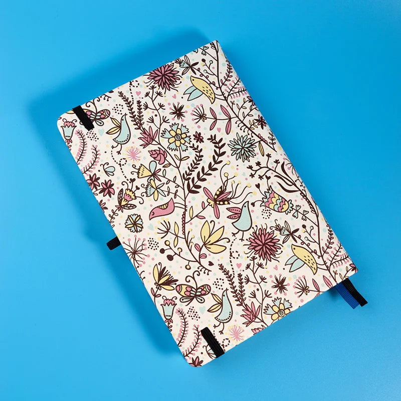 Kawaii Floral Premium A5 Hardcover Journal Dot Grid Notebook with Elastic Band, Pen Loop, Inner Pocket, and Ribbon Marker