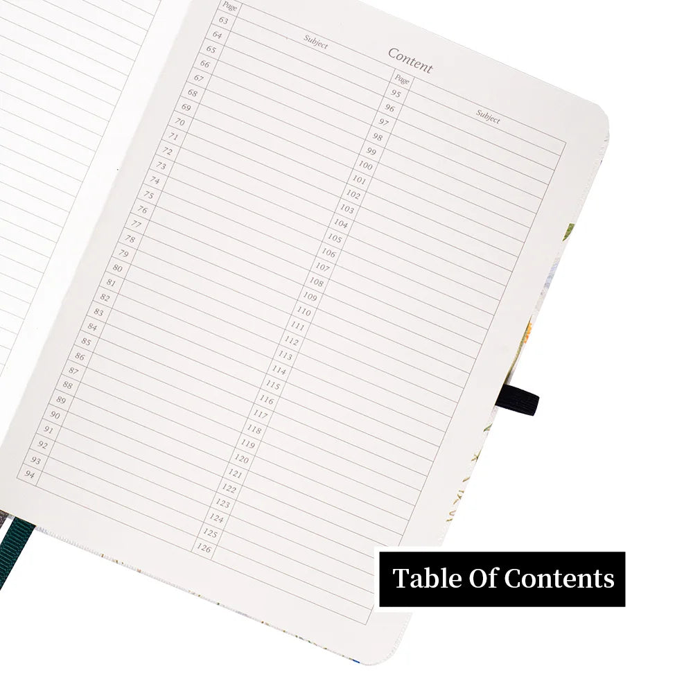 Floral Premium A5 Hardcover Journal Dot Grid Notebook with Elastic Band, Pen Loop, Inner Pocket, and Ribbon Marker