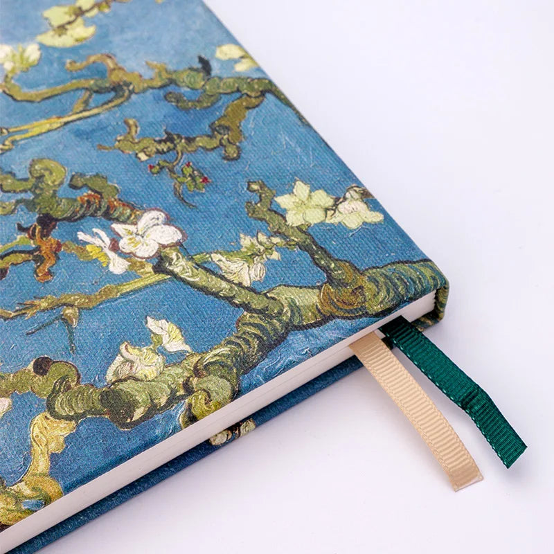 Van Gogh Blossoming Almond Tree Premium A5 Hardcover Journal Dot Grid, Lined Notebook with Elastic Band, Pen Loop, Inner Pocket, and Ribbon Marker