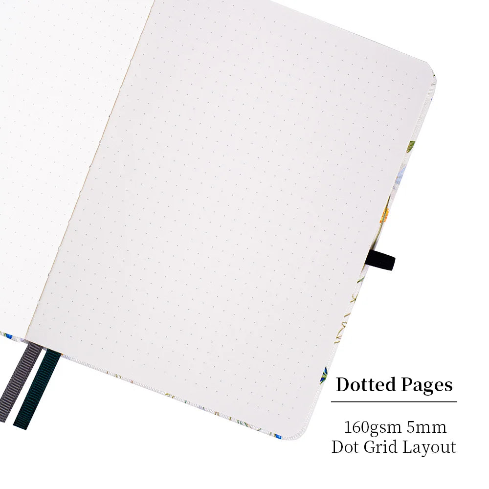 Floral Premium A5 Hardcover Journal Dot Grid Notebook with Elastic Band, Pen Loop, Inner Pocket, and Ribbon Marker