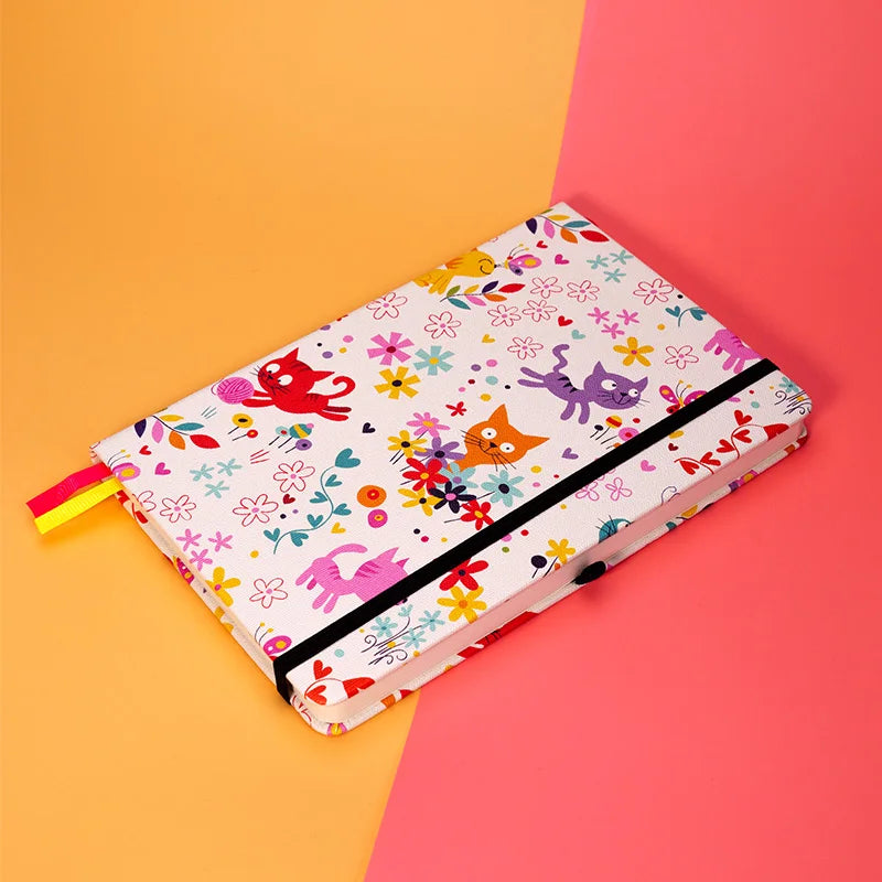Lovely Cats Premium A5 Hardcover Journal Dot Grid Notebook with Elastic Band, Pen Loop, Inner Pocket, and Ribbon Marker