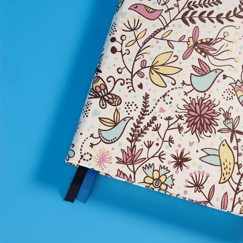 Kawaii Floral Premium A5 Hardcover Journal Dot Grid Notebook with Elastic Band, Pen Loop, Inner Pocket, and Ribbon Marker