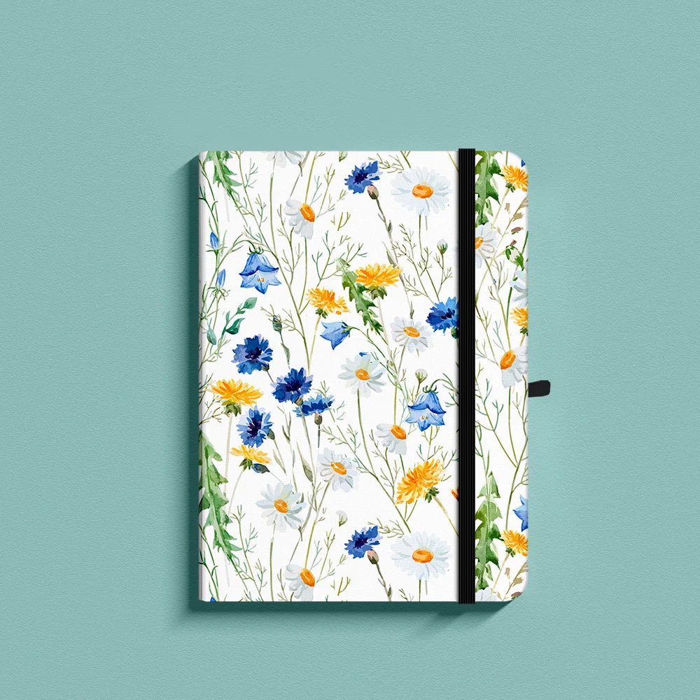 Floral Premium A5 Hardcover Journal Dot Grid Notebook with Elastic Band, Pen Loop, Inner Pocket, and Ribbon Marker