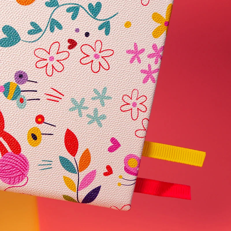 Lovely Cats Premium A5 Hardcover Journal Dot Grid Notebook with Elastic Band, Pen Loop, Inner Pocket, and Ribbon Marker