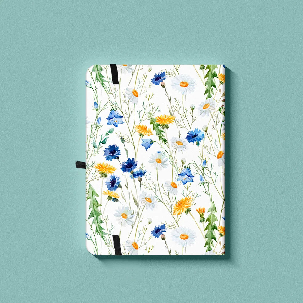 Floral Premium A5 Hardcover Journal Dot Grid Notebook with Elastic Band, Pen Loop, Inner Pocket, and Ribbon Marker