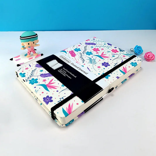 Exotic Floral Premium A5 Hardcover Journal Dot Grid Notebook with Elastic Band, Pen Loop, Inner Pocket, and Ribbon Marker