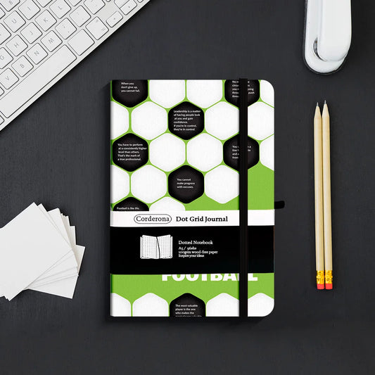 Football Premium A5 Hardcover Journal Lined Notebook with Elastic Band, Pen Loop, Inner Pocket, and Ribbon Marker