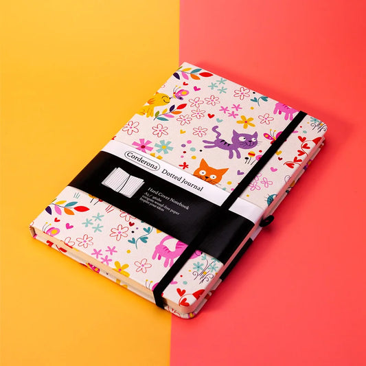 Lovely Cats Premium A5 Hardcover Journal Dot Grid Notebook with Elastic Band, Pen Loop, Inner Pocket, and Ribbon Marker