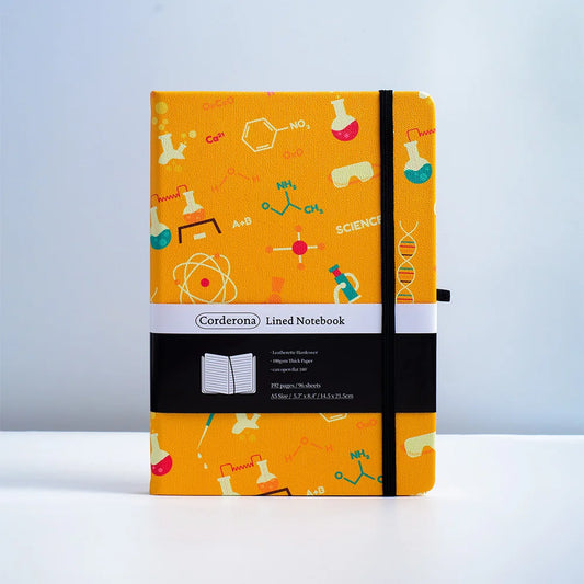 Chemistry Premium A5 Hardcover Journal Lined Notebook with Elastic Band, Pen Loop, Inner Pocket, and Ribbon Marker