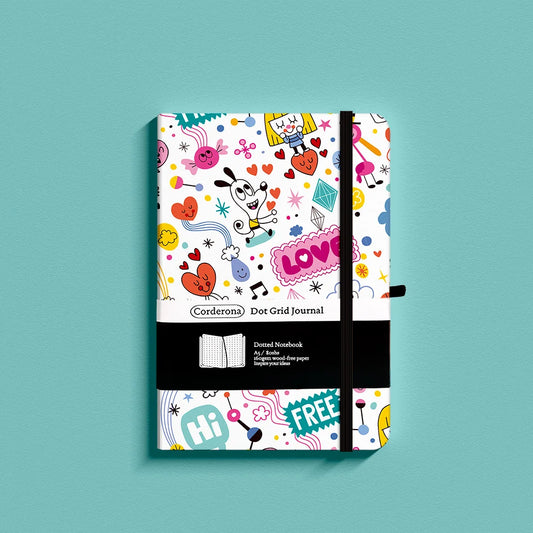 Lovely Dog Premium A5 Hardcover Journal Dot Grid Notebook with Elastic Band, Pen Loop, Inner Pocket, and Ribbon Marker