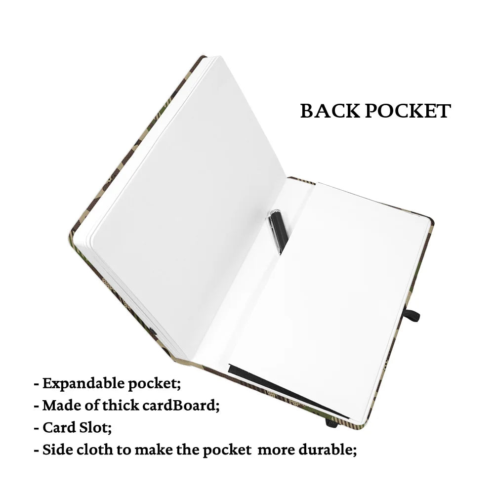 Camouflage Premium A5 Hardcover Journal Lined Notebook with Elastic Band, Pen Loop, Inner Pocket, and Ribbon Marker