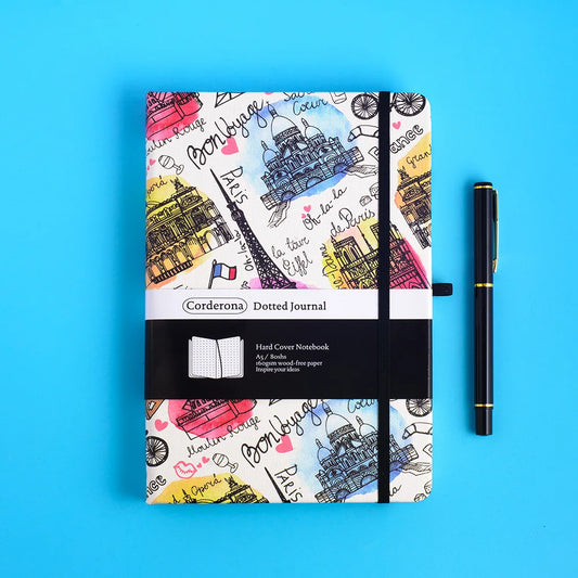 Parisian Premium A5 Hardcover Journal Dot Grid Notebook with Elastic Band, Pen Loop, Inner Pocket, and Ribbon Marker